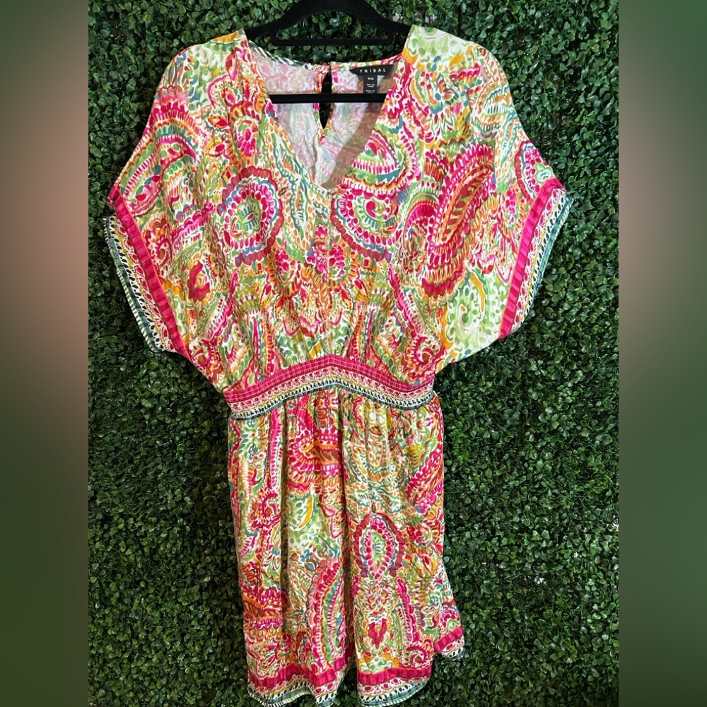 EUC! Tribal Brand mini dress in vibrant paisley-like pattern! Size Medium! - Picture 11 of 12